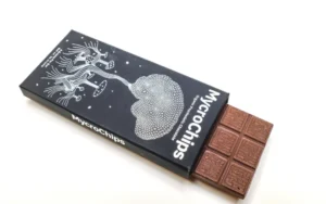 MycroChips Chocolate Bar mushroom chocolate in dark chocolate, sea salt toffee, and horchata flavors